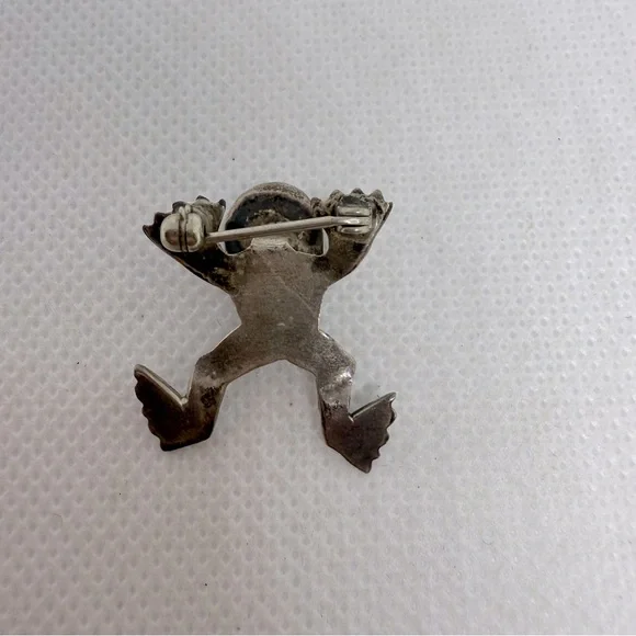 Vintage Navajo Silver And Turquoise Frog Brooch Pin. Fred Harvey Era